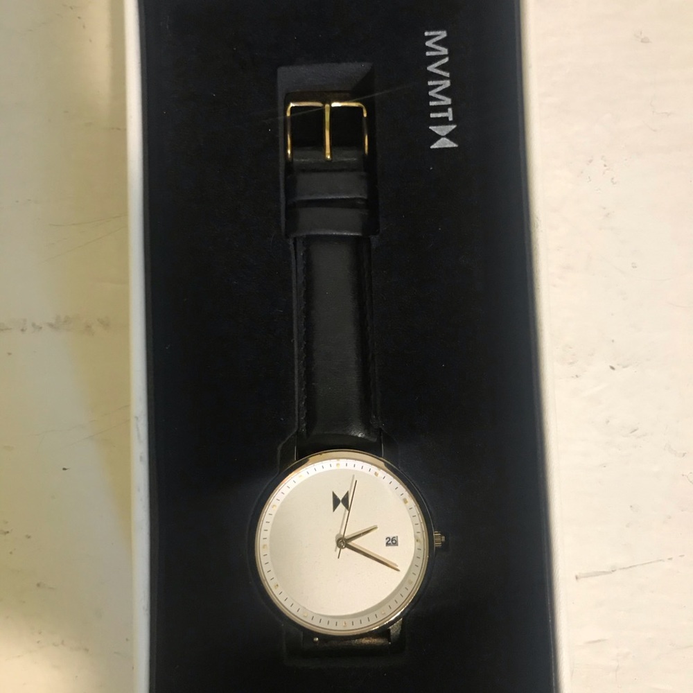 MVMT Gold/Black Leather Watch